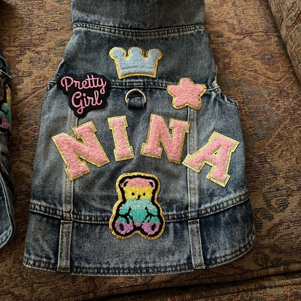 Denim dog Jacket with Pink Accents $20